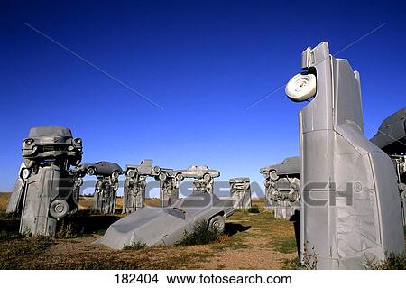 Picture - Sculptures of cars on landscape, Carhenge, Alliance, Nebraska, USA . Fotosearch