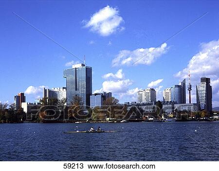 Stock Image - Side profile of boat in river, Vienna, Austria, Europe . Fotosearch