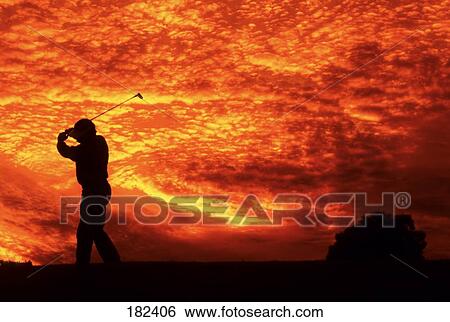 Silhouette of golfer at dusk View Large Photo Image Stock Photograph - Silhouette of golfer at dusk . Fotosearch