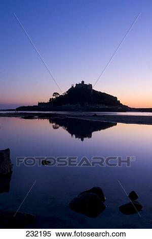 Silhouette of mountain at dusk, St Michael's Mount, Mounts Bay, England View Large Photo Image Stock Photography - Silhouette of mountain at dusk, St Michael's Mount, Mounts Bay, England . Fotosearch