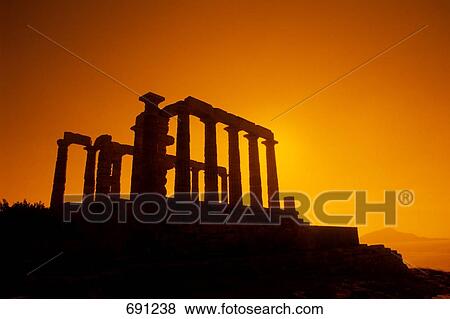 Stock Photo - Silhouette of temple at dusk, Athens, Greece . Fotosearch