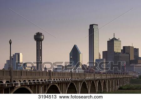 Stock Image - Skyline of Dallas, bridge in the foreground, USA . Fotosearch