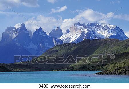 Snowcapped mountain near river, Torres Del Paine National Park, Chile View Large Photo Image Stock Image - Snowcapped mountain near river, Torres Del Paine National Park, Chile . Fotosearch