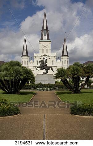 Statue at the Jackson Square, St. Louis Cathedral in the background, New Orleans, USA View Large Photo Image Stock Image - Statue at the Jackson Square, St. Louis Cathedral in the background, New Orleans, USA . Fotosearch