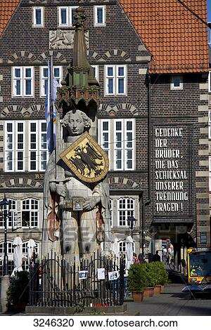 Stock Image - Statue of Roland on the market square in Bremen, Germany . Fotosearch