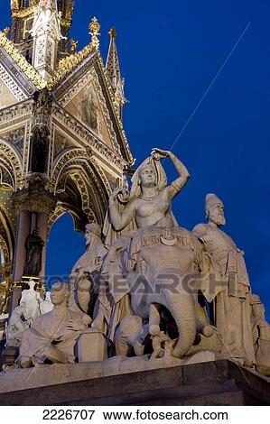 Stock Photo - Statues at memorial, Albert Memorial, Kensington Gardens, Knightsbridge, Kensington and Chelsea, Greater London, England . Fotosearch