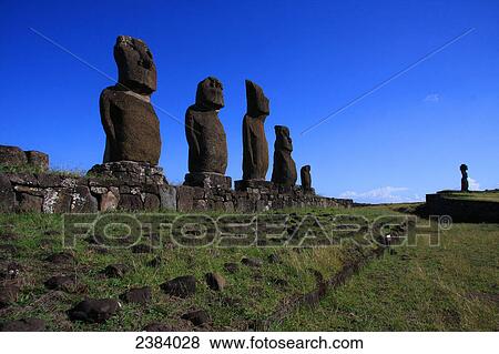 Statues in row, Moai Statue, Easter Island, Chile View Large Photo Image Stock Photo - Statues in row, Moai Statue, Easter Island, Chile . Fotosearch