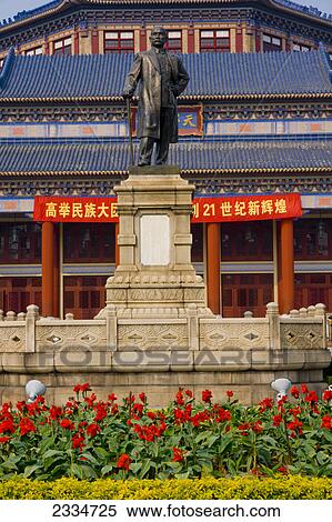 Stock Photography - Sun Yat-Sen statue in front of building, Sun Yat Sen Memorial Hall, Guangzhou, Guangdong Province, China . Fotosearch