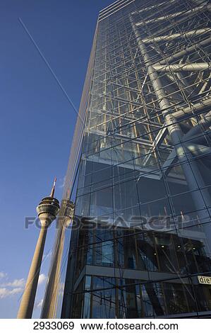 Stock Photo - television tower and state chancellery North Rhine-Westphalia, Duesseldorf, Germany . Fotosearch