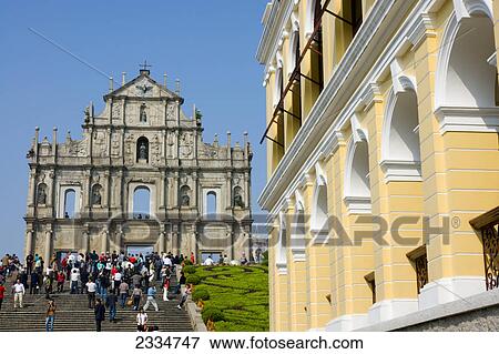 Stock Photo - Tourists at church, St. Paul's Church, Macau, Guangdong Province, China . Fotosearch