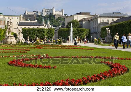 Tourists at garden with castle in background, Mirabell Garden, Hohensalzburg Castle, Salzburg, Austria View Large Photo Image Stock Image - Tourists at garden with castle in background, Mirabell Garden, Hohensalzburg Castle, Salzburg, Austria . Fotosearch