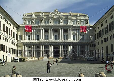 Stock Image - Tourists at palace, Doges Palace, Genoa, Liguria, Italy . Fotosearch