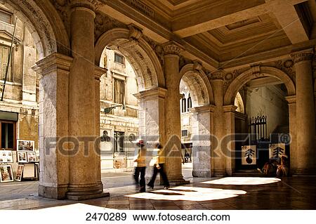 Stock Photo - Tourists at town square, St. Mark's Square, Venice, Italy . Fotosearch