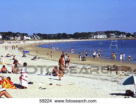 Picture - Tourists on beach, Morbihan, Brittany, France . Fotosearch