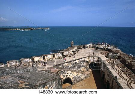 Tourists on the roof of an old castle at the coast, El Morro, Old San Juan, Puerto Rico View Large Photo Image Stock Image - Tourists on the roof of an old castle at the coast, El Morro, Old San Juan, Puerto Rico . Fotosearch