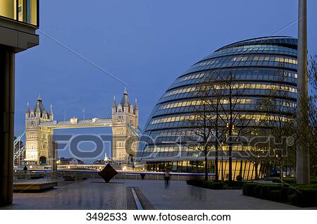 Stock Image - Tower Bridge and City Hall, London, England, UK, Europe . Fotosearch
