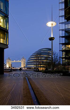 Stock Image - Tower Bridge and City Hall, London, UK, England, Europe . Fotosearch