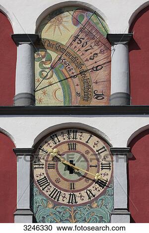 Tower clock at the city tower of Wangen im Allgaeu, Germany, close-up View Large Photo Image Stock Image - Tower clock at the city tower of Wangen im Allgaeu, Germany, close-up . Fotosearch