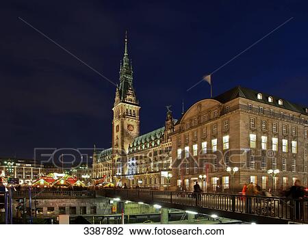 Stock Image - Town hall and lock bridge, Hamburg, Germany . Fotosearch