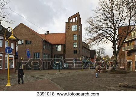 Town hall and pedestrian zone, Kaltenkirchen, Schleswig-Holstein, Germany View Large Photo Image Stock Photo - Town hall and pedestrian zone, Kaltenkirchen, Schleswig-Holstein, Germany . Fotosearch