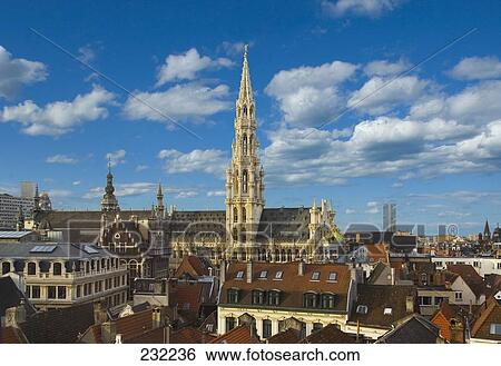 Town hall in city, Brussels, Belgium View Large Photo Image Stock Photograph - Town hall in city, Brussels, Belgium . Fotosearch