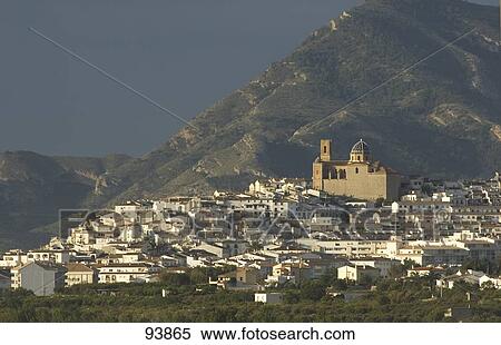 Town on hillside, Altea, Valencia, Spain View Large Photo Image Stock Photography - Town on hillside, Altea, Valencia, Spain . Fotosearch