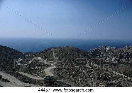 Stock Photo - Track road on mountainous landscape, Aghios, Viannos, Crete, Greece . Fotosearch