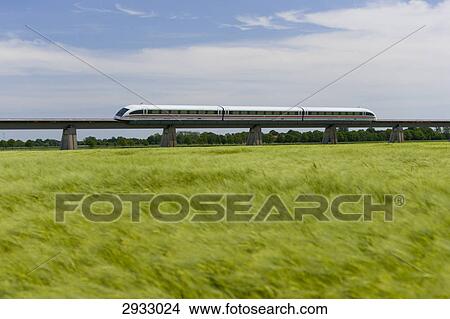 Picture - train path of the Transrapid, Lathen, Germany . Fotosearch