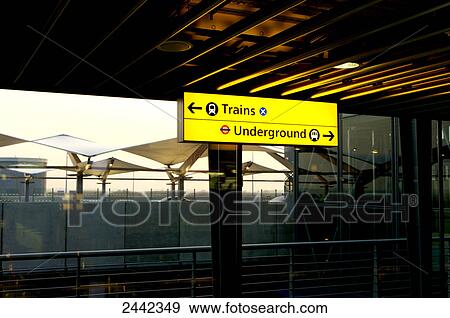 Underground train sign at airport lounge, Heathrow, London, England View Large Photo Image Stock Photo - Underground train sign at airport lounge, Heathrow, London, England . Fotosearch