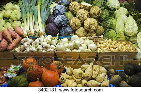 Vegetable stall, Kleinmarkthalle, Frankfurt am Main, Hesse, Germany View Large Photo Image Stock Image - Vegetable stall, Kleinmarkthalle, Frankfurt am Main, Hesse, Germany . Fotosearch