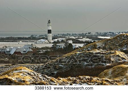 Stock Image - View of Sylt from snow-covered dunes, Germany . Fotosearch