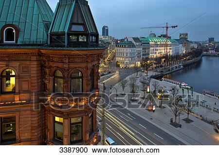 Stock Image - View of the Jungfernstieg, Hamburg, Germany, elevated view . Fotosearch