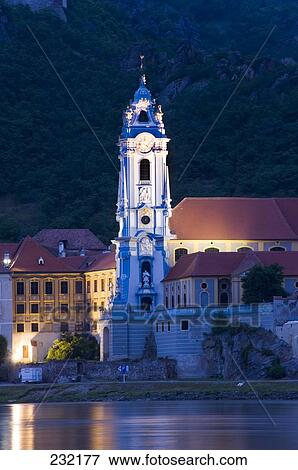 Stock Photo - Village along river, Danube River, Durnstein, Krems-Land, Lower Austria, Austria . Fotosearch