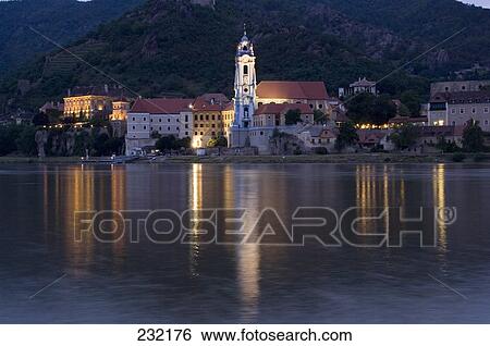 Village along river, Danube River, Durnstein, Krems-Land, Lower Austria, Austria View Large Photo Image Stock Photograph - Village along river, Danube River, Durnstein, Krems-Land, Lower Austria, Austria . Fotosearch