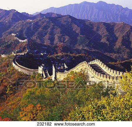 Wall passing through mountains, Great Wall Of China, Beijing, Huairou County, China  View Large Photo Image Stock Image - Wall passing through mountains, Great Wall Of China, Beijing, Huairou County, China . Fotosearch