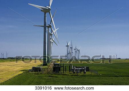 Stock Photograph - Wind energy plant, Niebuell, Schleswig-Holstein, Germany . Fotosearch