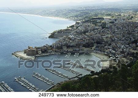 Aerial view of harbor, Castellammare Del Golfo, Sicily, Italy View Large Photo Image Stock Image - Aerial view of harbor, Castellammare Del Golfo, Sicily, Italy . Fotosearch