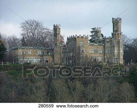 Stock Photo - Bare trees in front of mansion, Dresden, Saxony, Germany . Fotosearch