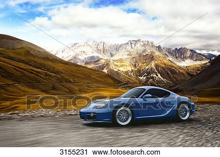 Blue Porsche Cayman in front of mountain scenery, French Alps, side view View Large Photo Image Stock Image - Blue Porsche Cayman in front of mountain scenery, French Alps, side view . Fotosearch