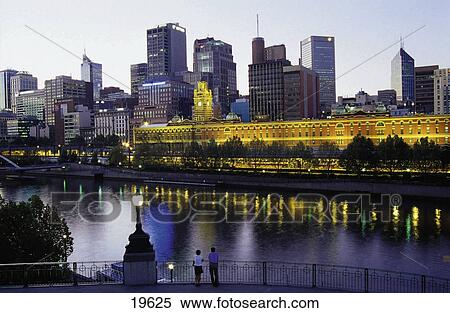 Buildings lit up at dusk, Melbourne, Victoria, Australia View Large Photo Image Stock Photography - Buildings lit up at dusk, Melbourne, Victoria, Australia . Fotosearch