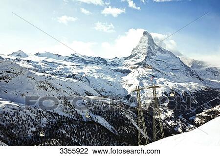 Cable car in the mountains of Zermatt, Switzerland, elevated view View Large Photo Image Stock Image - Cable car in the mountains of Zermatt, Switzerland, elevated view . Fotosearch