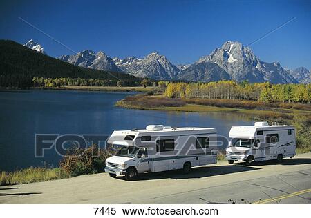 Caravan on road, Oxbow Lake, Grand Teton National Park, Wyoming, USA View Large Photo Image Stock Photography - Caravan on road, Oxbow Lake, Grand Teton National Park, Wyoming, USA . Fotosearch