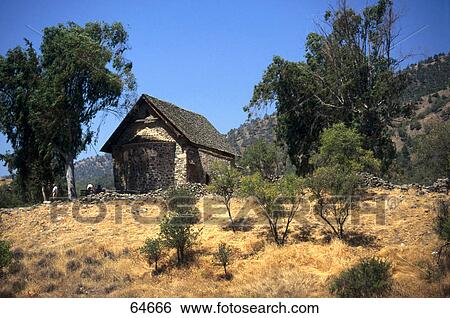 Stock Photograph - Church in field, Panagia Phorbiotissa, Asinou, Cyprus . Fotosearch