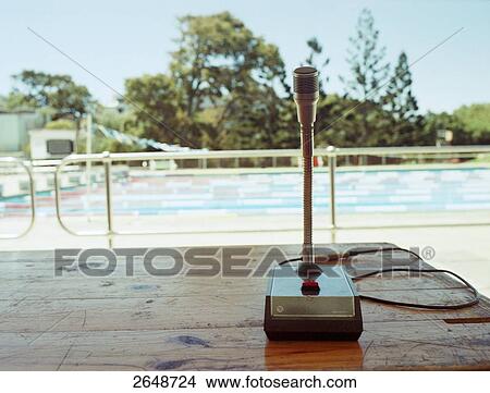 Picture - Close-up of microphone at swimming pool . Fotosearch