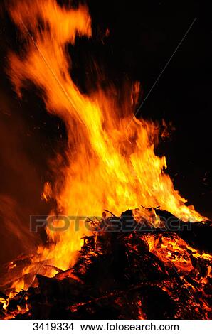 Picture - Fire at night, close-up . Fotosearch