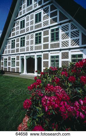 Stock Photo - Flowers blooming in front of building . Fotosearch