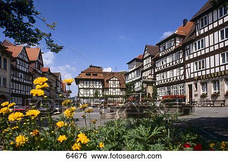 Stock Photograph - Fountain in town square, Bad Soden-Allendorf, Germany . Fotosearch