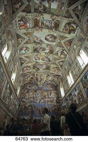 Stock Image - Fresco on ceiling of chapel, Sistine Chepal, Apostolic Palace, Rome, Italy . Fotosearch
