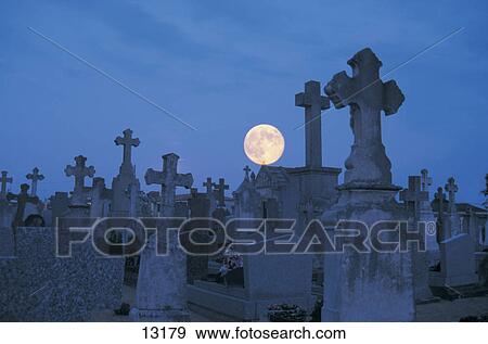 Full moon over cemetery, Germany View Large Photo Image Stock Photo - Full moon over cemetery, Germany . Fotosearch
