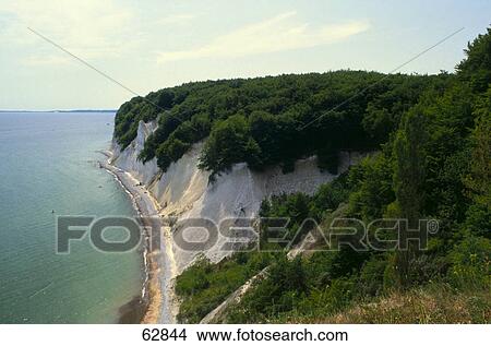 Picture - High angle view of a cliff on the coast, Stubbenkammer, Rugen, Mecklenburg-West Pomerania, Germany . Fotosearch